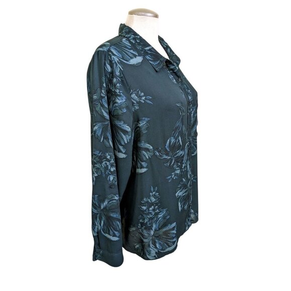 Reitmans Womens Button Up Shirt Plus 2X Green Dark Floral Roll Tab Long Sleeve - Picture 4 of 6